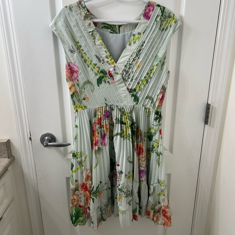 Ted Baker Floral Pleated Mini Dress - Green and Pink